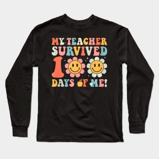 My Teacher Survived 100 Days Of Me School Groovy Long Sleeve T-Shirt